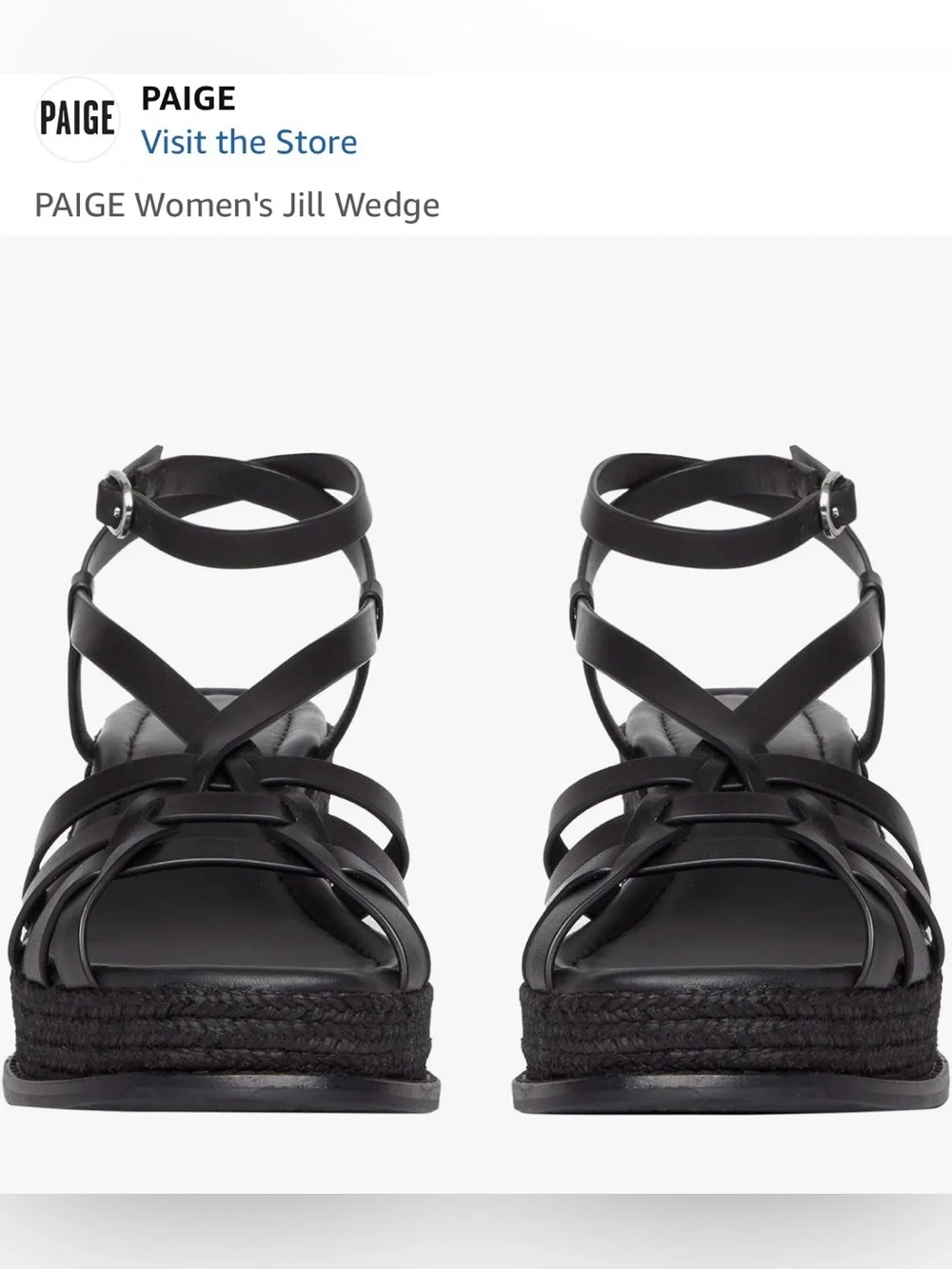PAIGE Black Strappy Espadrille Jill Wedge Sandal with Ankle Strap